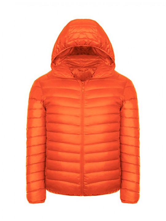 Men's Regular Hooded Slim Down Light Coat,Polyester Solid Long Sleeve