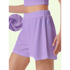 Sold Ribbed Elastic Waist Shorts, Casual Basic Shorts For Summer & Spring, Women's Clothing