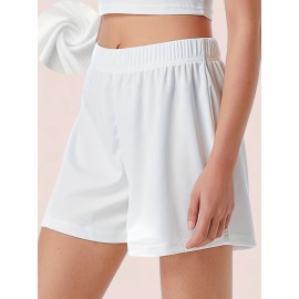 Sold Ribbed Elastic Waist Shorts, Casual Basic Shorts For Summer & Spring, Women's Clothing