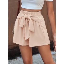 Vibrant Solid Color Bow Front Shorts - Women's Stylish Shorts for Spring & Summer - Elegant, Comfortable, and Versatile Clothing for Warm Weather