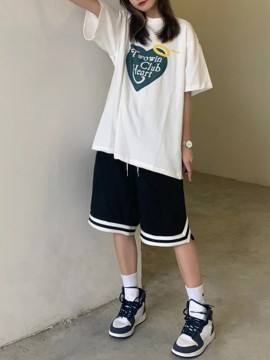 Color Block Drawstring Waist Shorts, Casual Elastic Waist Sporty Shorts, Women's Clothing