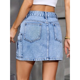 JYSS Women's Street Style Bodycon Denim Skirt - Summer Solid Color Non-Stretch Woven Cotton Blend with Pockets