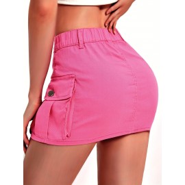 Mini Bodycon Y2K Skirt - Women Denim Skirts - Slim Fit, Button-Front, Flap Pockets, Sexy, Cute, Daily Wear, Versatile, Comfortable, and Chic